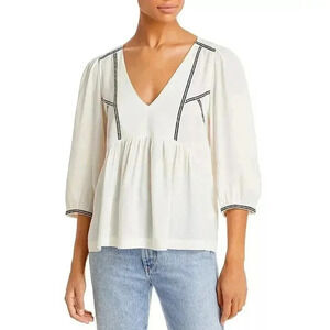 ba&sh Amber Empire Waist Off White Ivory Peasant V Neck 3/4 Sleeve Boho Size XS